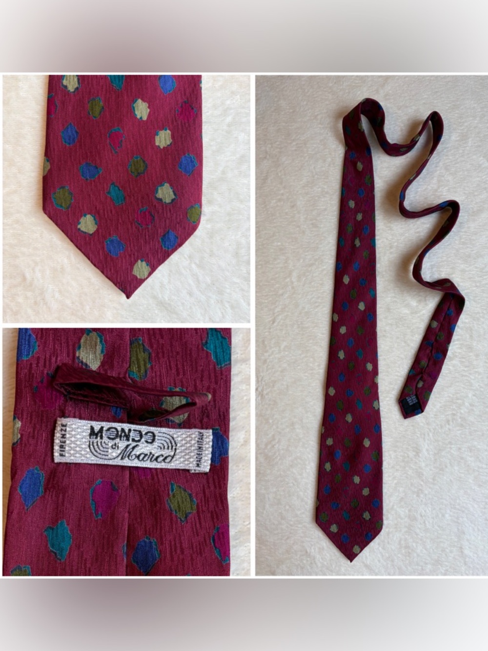 Mondo di Marco Men's Geometric Burgundy 100% Silk Woven Pointed Tie